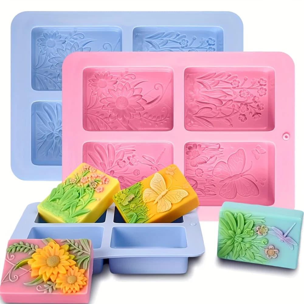 piece butterfly flower plant-textured soap mold, 3D rectangular insect flower mold, DIY handmade soap, bath ball, candle