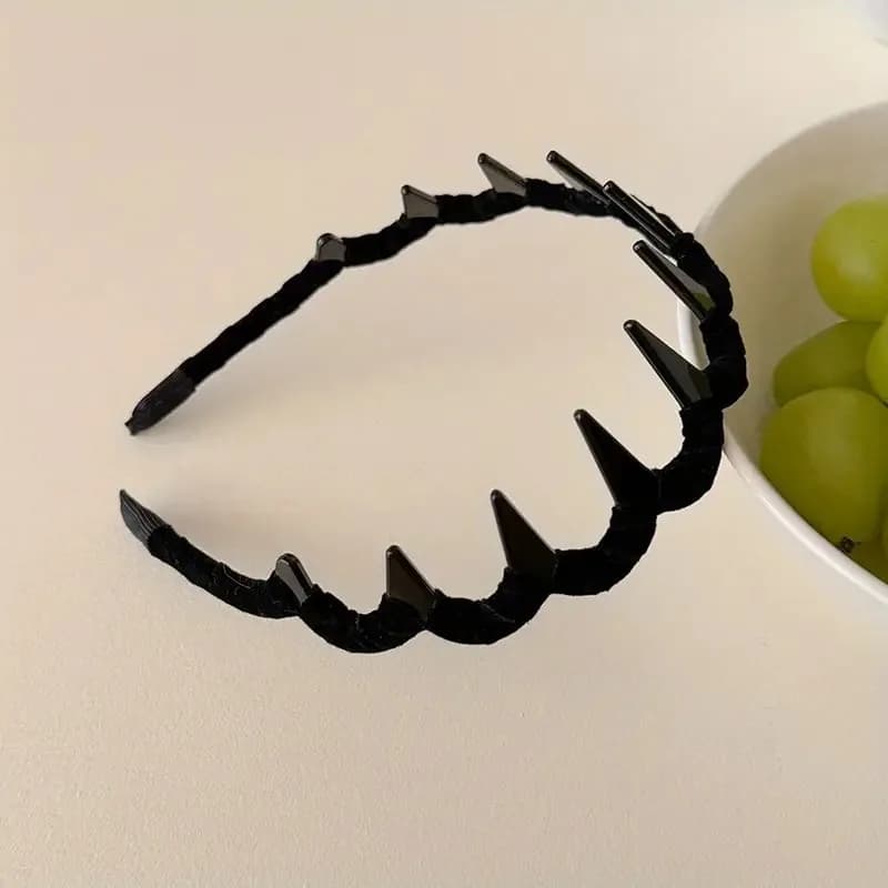블랙 다크그린 새틴 톱니 머리띠 2개 논슬립 헤어밴드 13x15cm