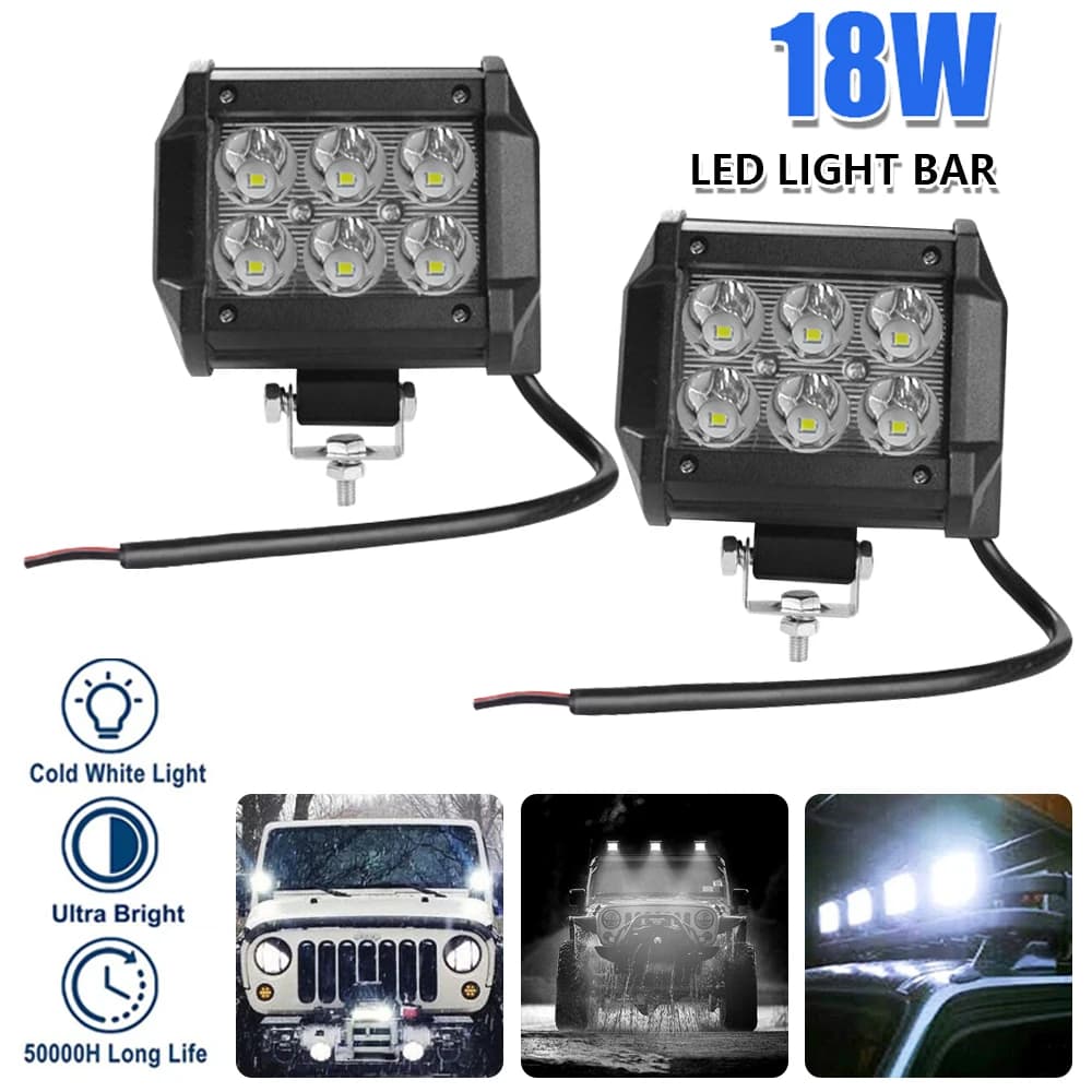 차량용 LED 라이트바 18W 작업등 스팟 플러드 4인치 12V 24V 2-4개
