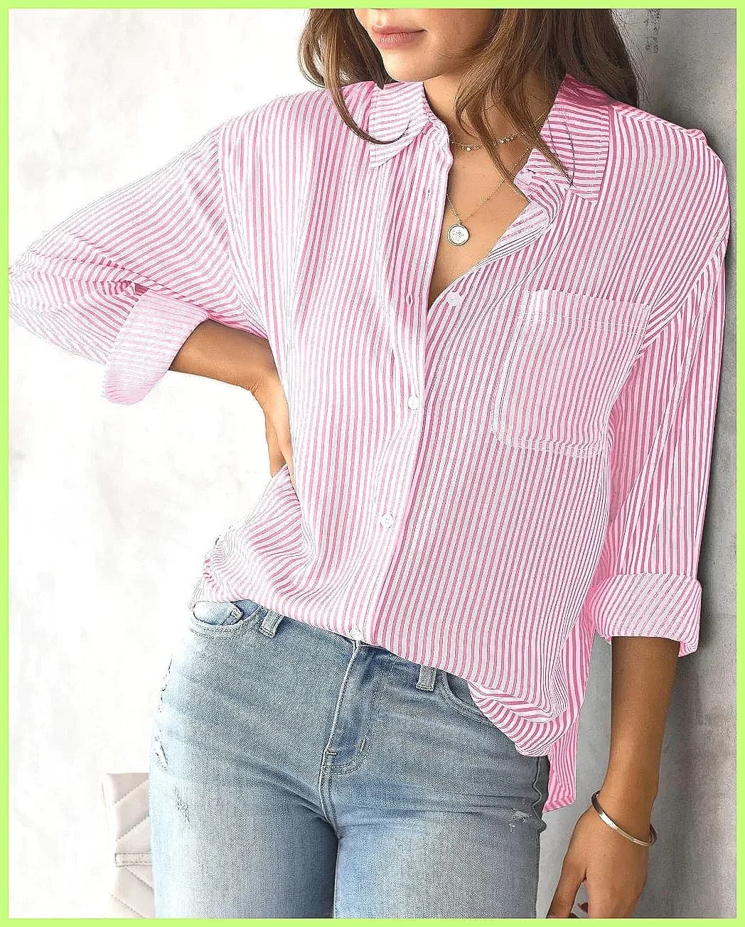 2025 New Striped Oversized Cotton Top, Elegant Lapel Long Sleeve Loose Casual Blouse for Women
