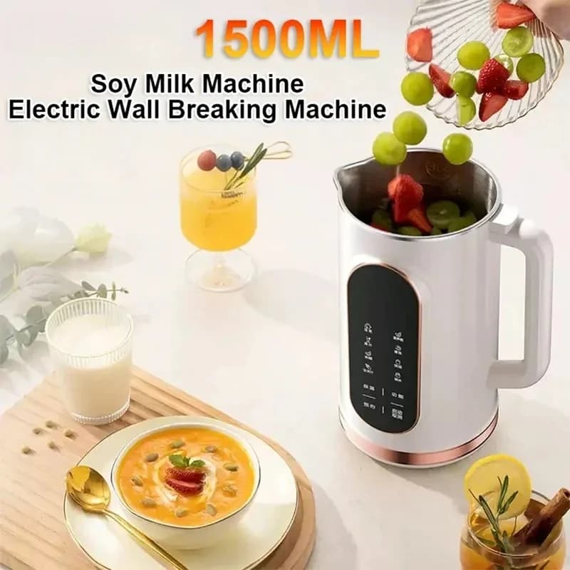 2026New 1500ml Multi-Function Electric Soy Milk Maker with Large Touchscreen Display 10-Blade Mixer Blender and Nut Milk Maker