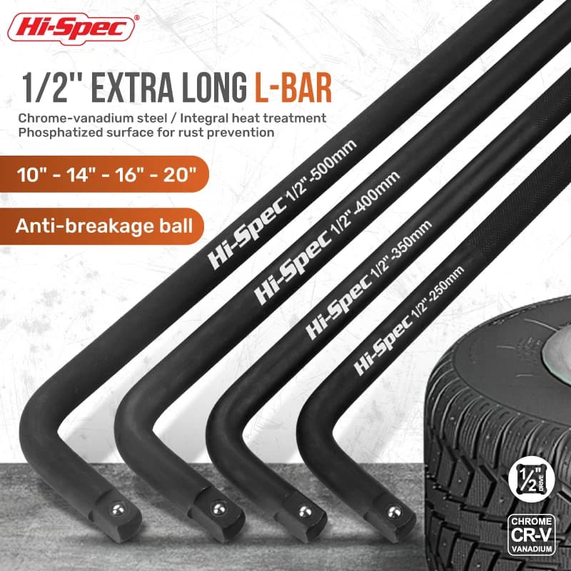 Hi-Spec 1/2인치 초장형 L형 브레이커바 소켓 렌치 핸들 CR-V강 250-500mm