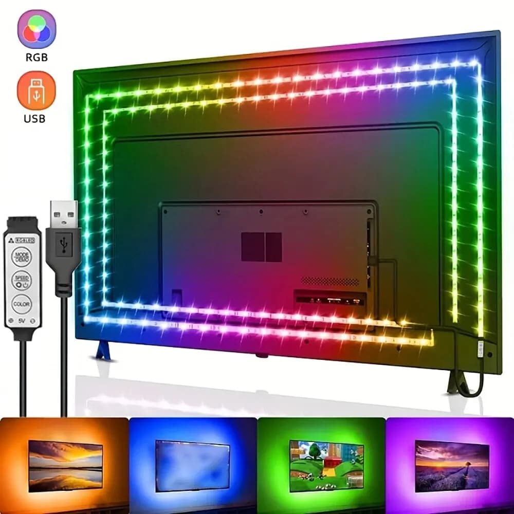 TV용 LED 조명 3키 컨트롤 LED 스트립 USB 5V 백라이트 홈파티 장식