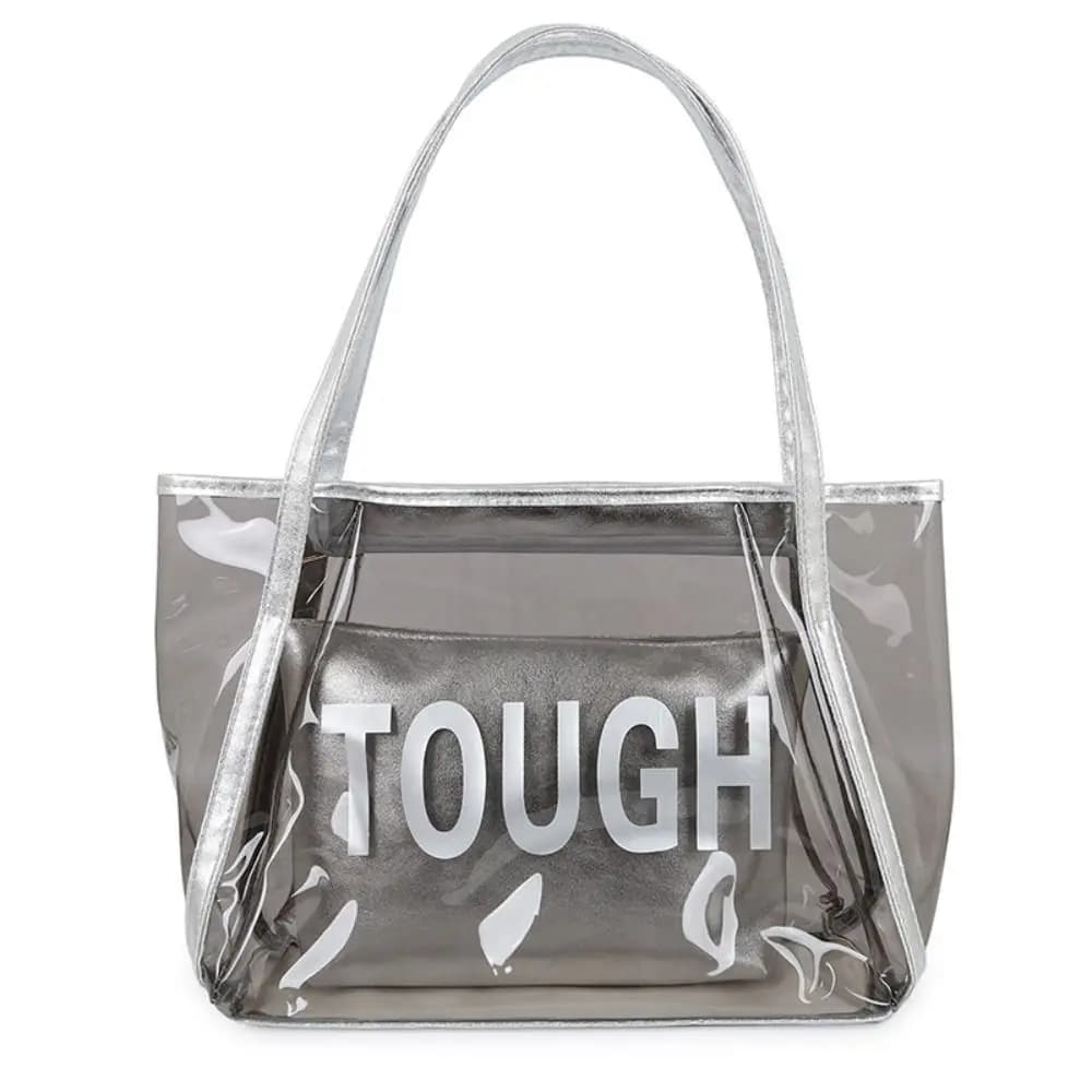 Fashion PVC Summer Beach Bag Large Capacity with Makeup Bag Women Shoulder Bag Solid Color Zipper Transparent Jelly Bag