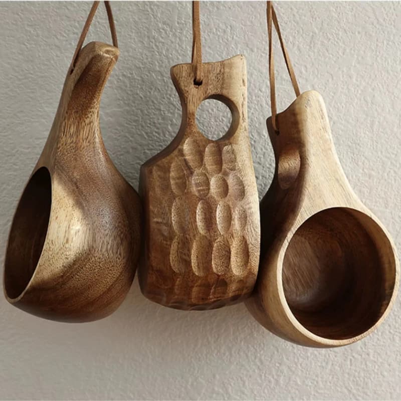 Finnish Wooden Cup - Large Capacity Milk Mug Solid Wood Coffee Cup Outdoor Camping Portable Travel Mug Mini Cup with Handle