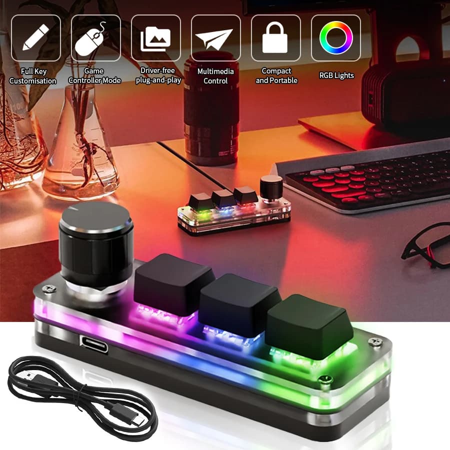 USB 기계식 키보드 매크로 3키 RGB 노브 포토샵 키패드