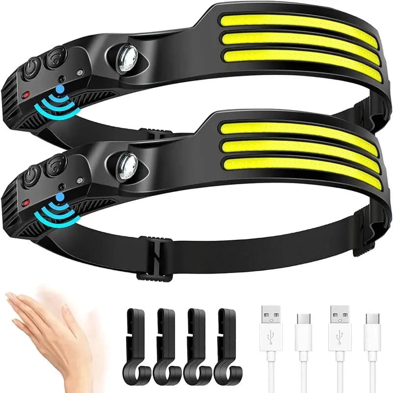 COB LED 헤드랜턴 동작감지 USB 충전식 캠핑 낚시 헤드램프