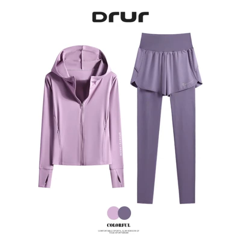 DRUR 여성 운동복 세트 하이웨스트 레깅스 스포츠 자켓 요가복