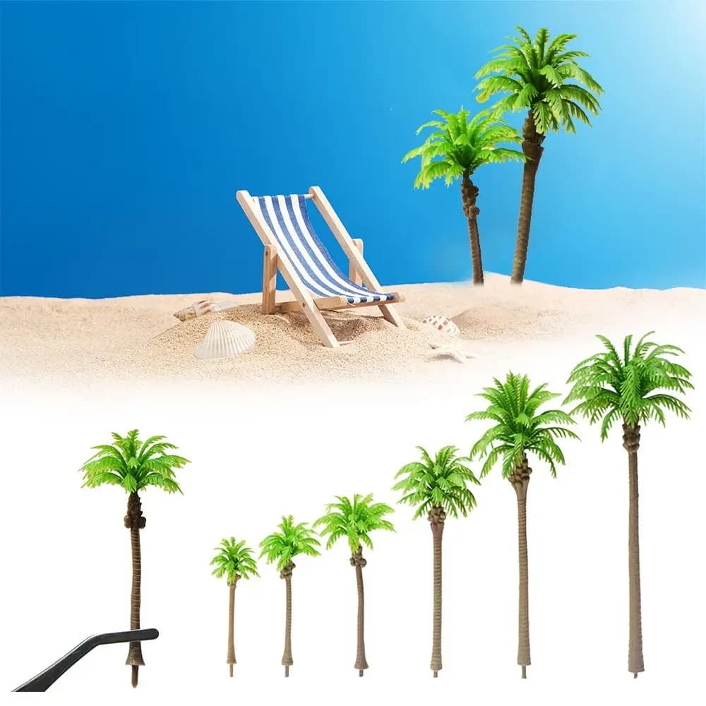5Pcs Plastic Palm Tree Model Stereoscopic Artificial Coconut Micr Landscape Craft Coconut Palm Tree Miniature Desktop Decoration