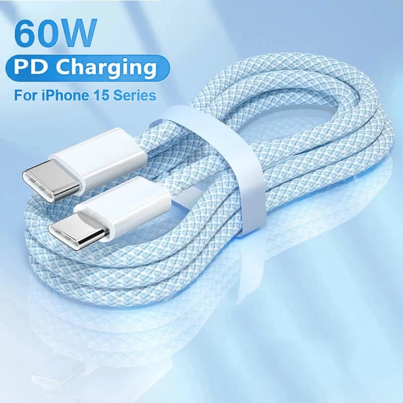 PD 60W USB C-유형 C 컬러 케이블 iphone 15 용 고속 충전 데이터 케이블 Samsung Huawei Type C 제직 케이블 전화 액세서리