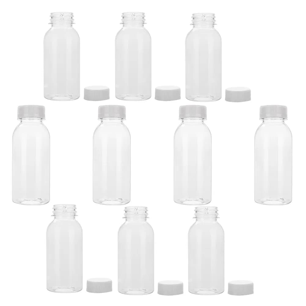 10Pcs Clear Plastic Bottles 200Ml Transparent Juice Containers with Caps Reusable Bpa Free Drink Bottles for Water Milk
