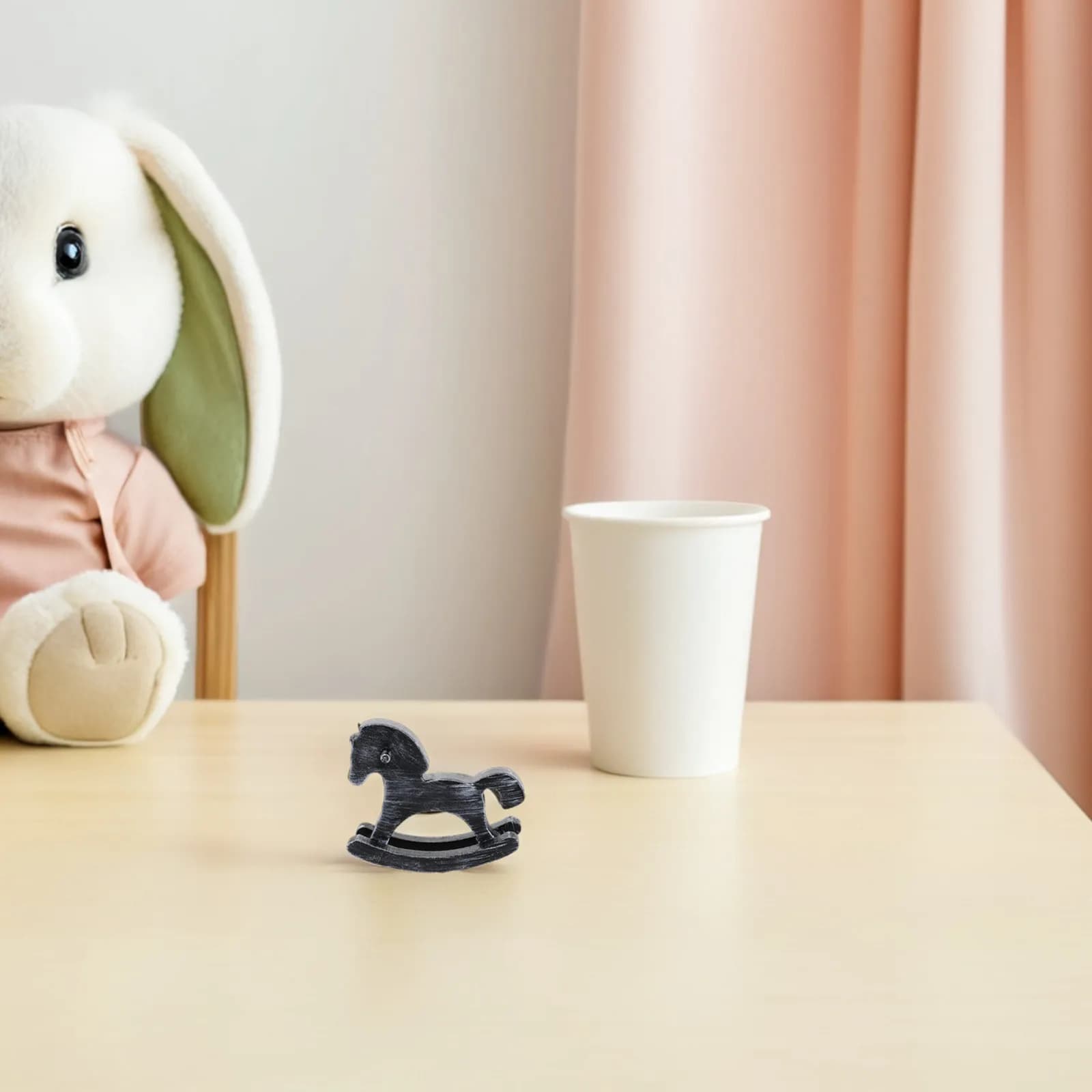 Wooden Rocking Horse Tabletop Ornament Hand Carved Vintage Style Miniature Decorative Horse Statue for Desk Shelf Nursery