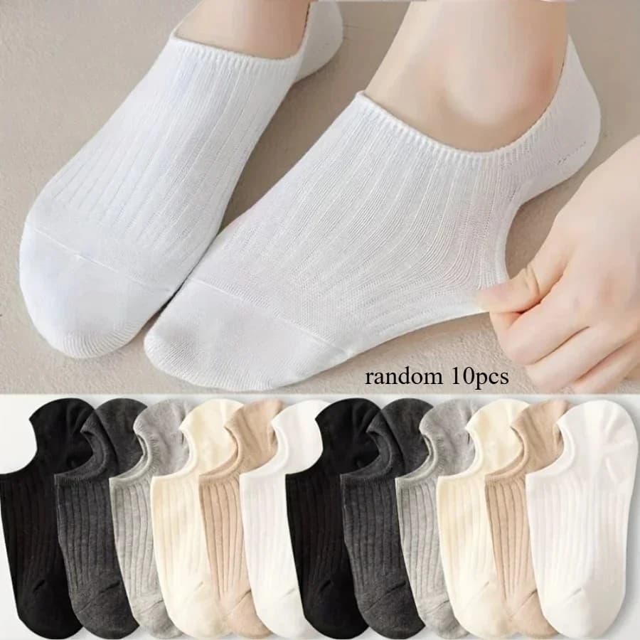 Mixed Color Invisible Solid Color Boat Socks, Elastic, Comfortable All Year Round, Suitable for Casual Daily Life