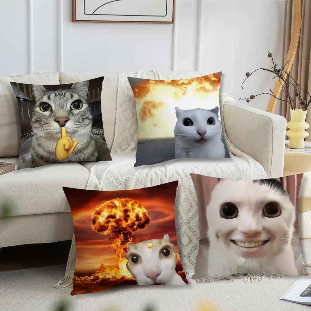 쿠션 커버 편안한 부드러운 고양이 재미 있은 베개 케이스 소파 meme 거실 홈 오피스 장식 및 보호 커버