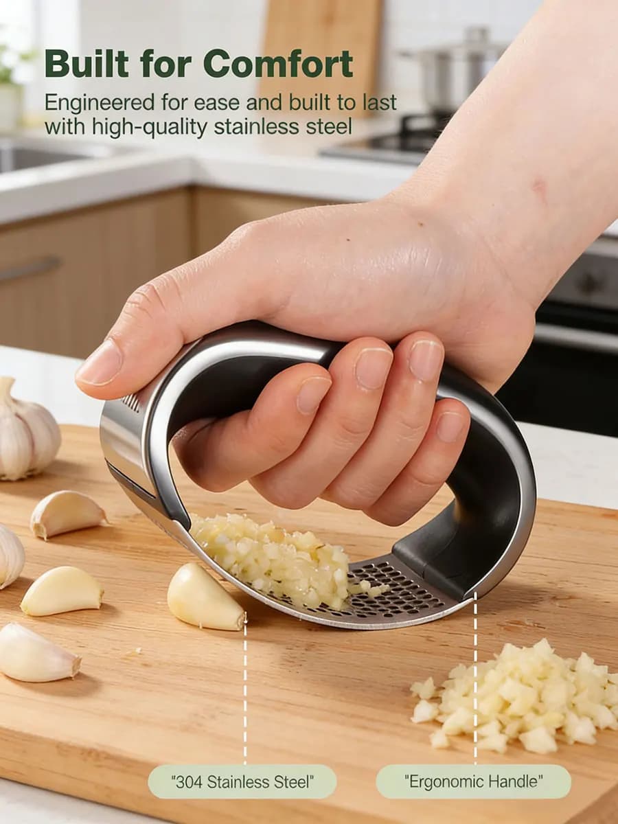 1PC Innovative Stainless Steel Garlic Press | Efficient Garlic Paste Maker | Durable Essential Kitchen Tool for Home Cooking