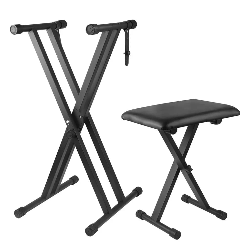 Keyboard Stand & Bench Set - Heavy Duty Double-X Stand, Adjustable Portable Digital Piano Stand with Locking Straps