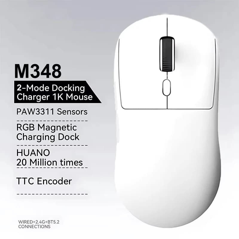 M348 초경량 마우스 블루투스 2.4G 무선 게이밍 마우스 플래그십 칩 게이밍 센서 6 조정 가능한 DPI 사무실 게임용