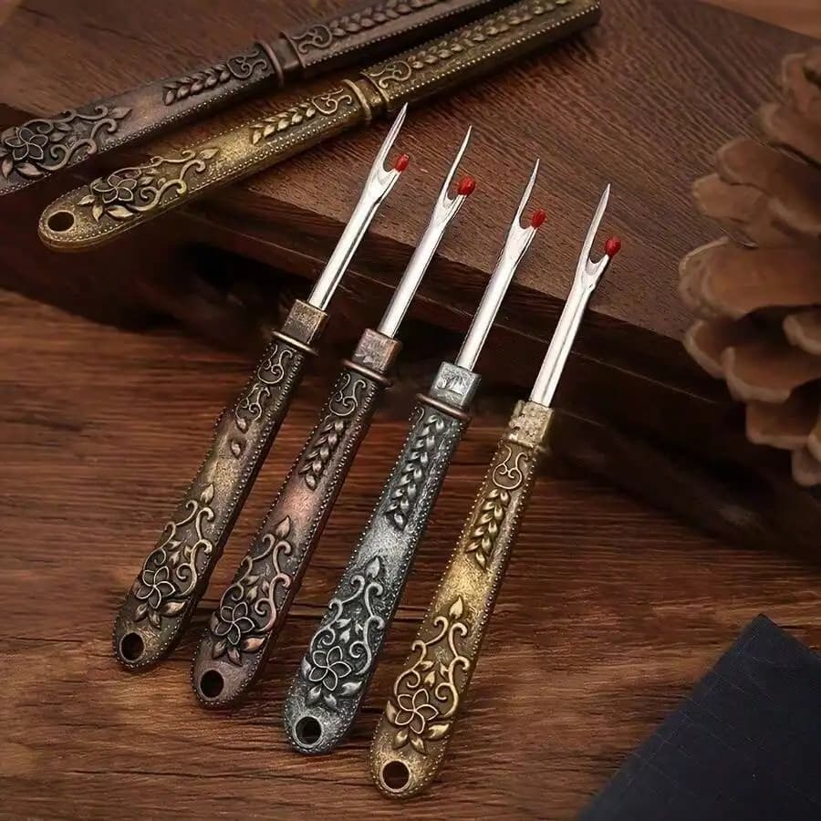 Vintage Sewing Thread Clippers - Comfortable Ergonomic Handle, Floral Design With Red Accents, Available In Multiple Colors