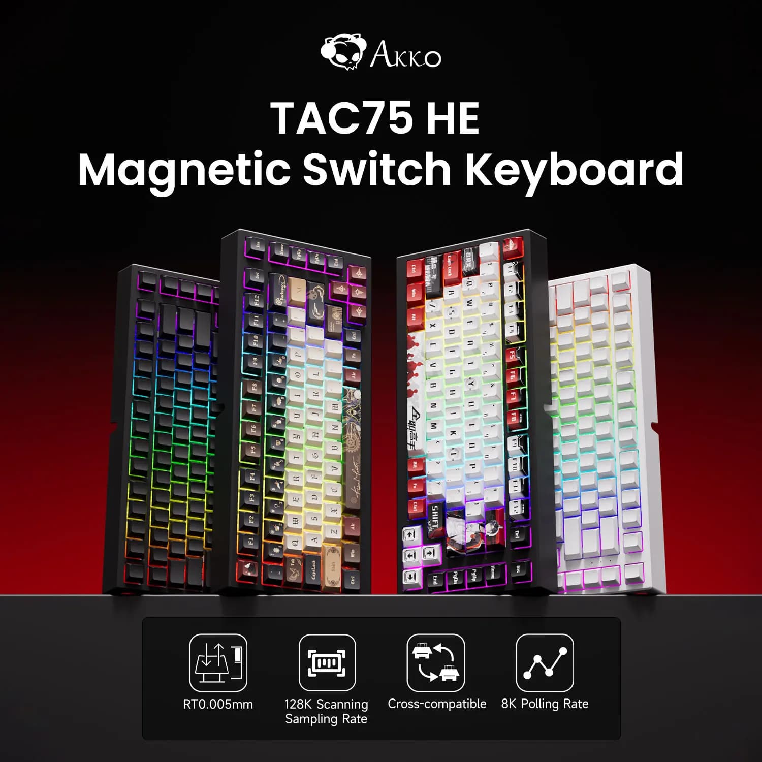 AKKO TAC75 HE 마그네틱 스위치 키보드 75% 게이밍 키보드 빠른 트리거 0.005mm 8K RGB 유선 e스포츠 커스텀 키보드 게이머용