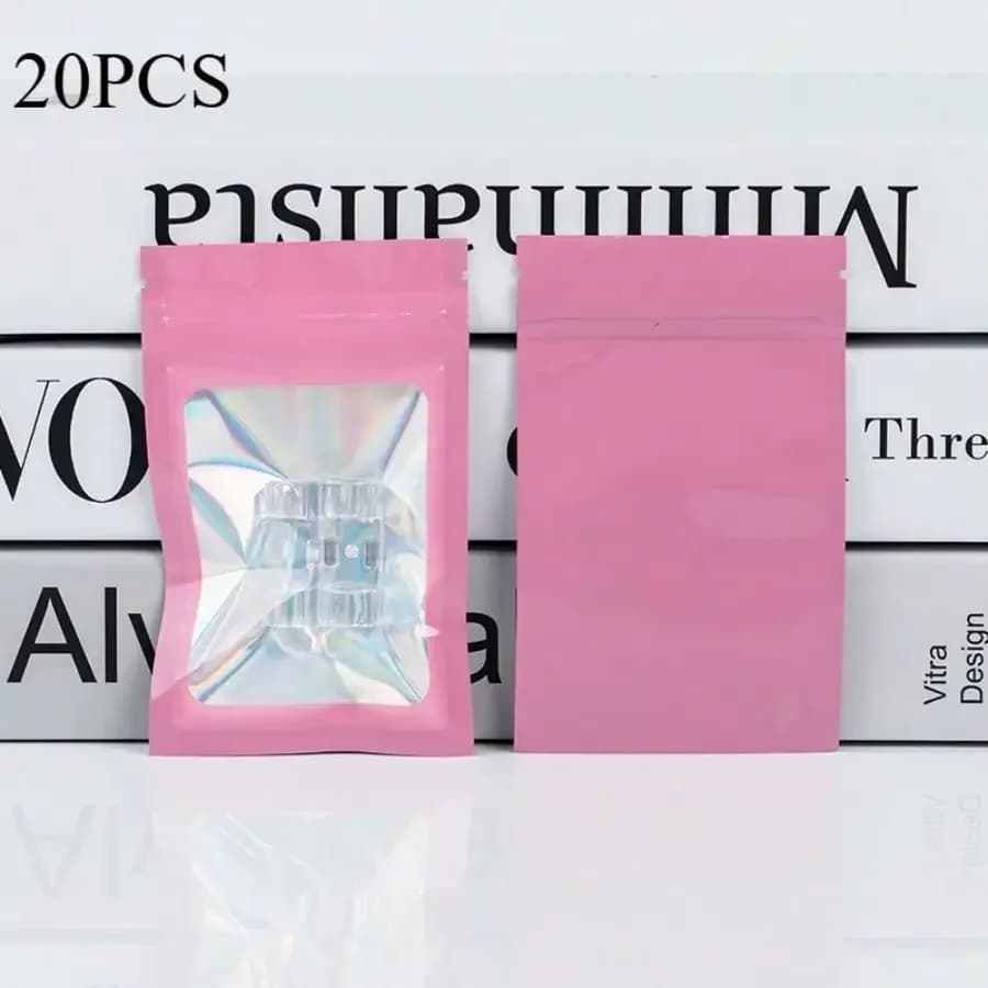 Pink Holographic Deodorant Zipper Bags, Reusable Sealed Aluminum Foil Bags, Suitable for Lip Glaze, Jewelry, False Eyelashes