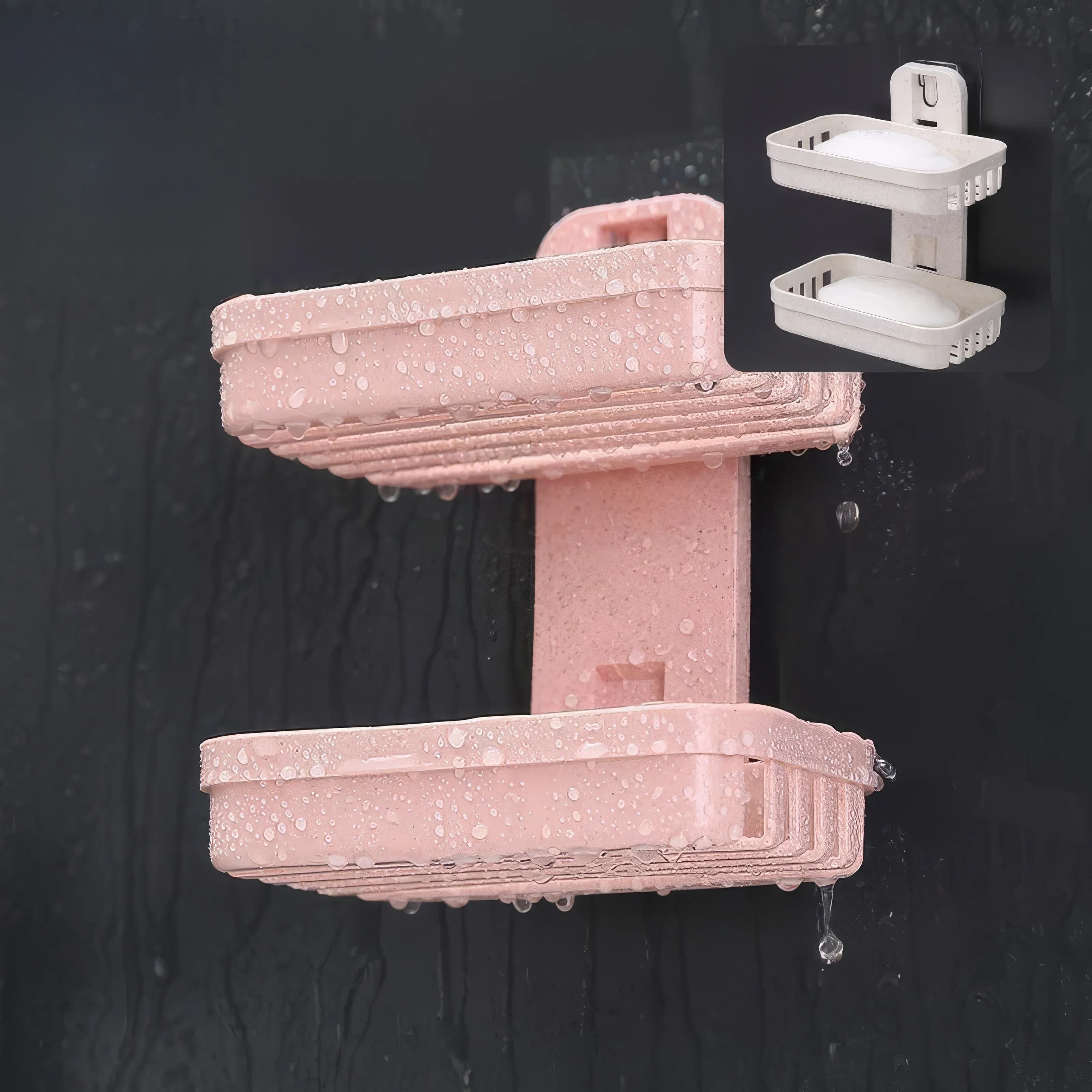 1 Set of Double-layer Soap Boxes, Beige and Pink, Waterproof and Mildew Resistant, Suitable for Use in Bathrooms and Kitchens