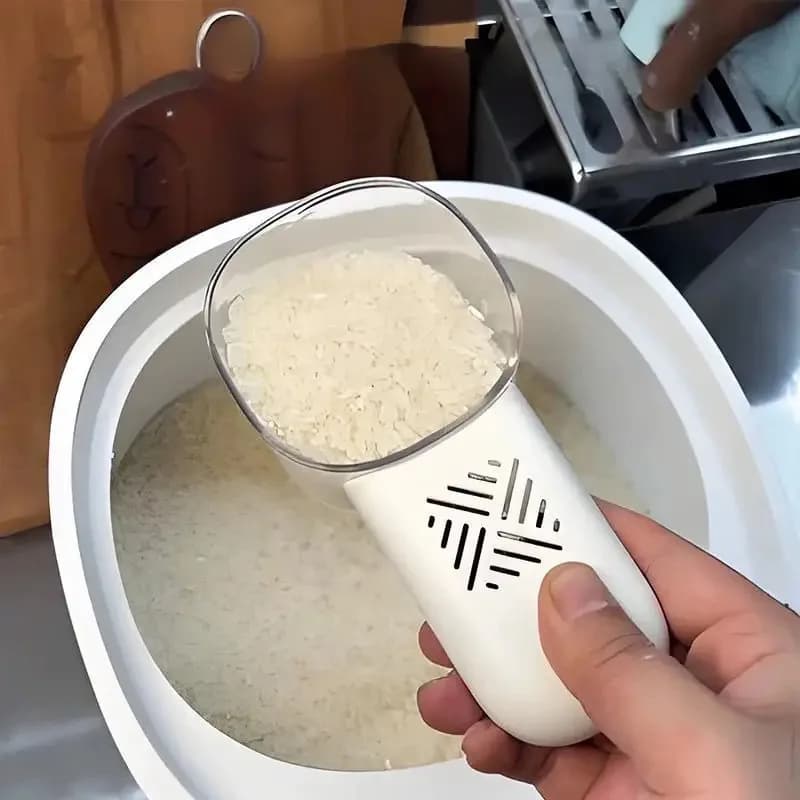 Multi-Function Rice Scoop with Measuring Cup Ergonomic Handle Pest-Proof Design for Rice Flour Pasta Soup Grains Durable