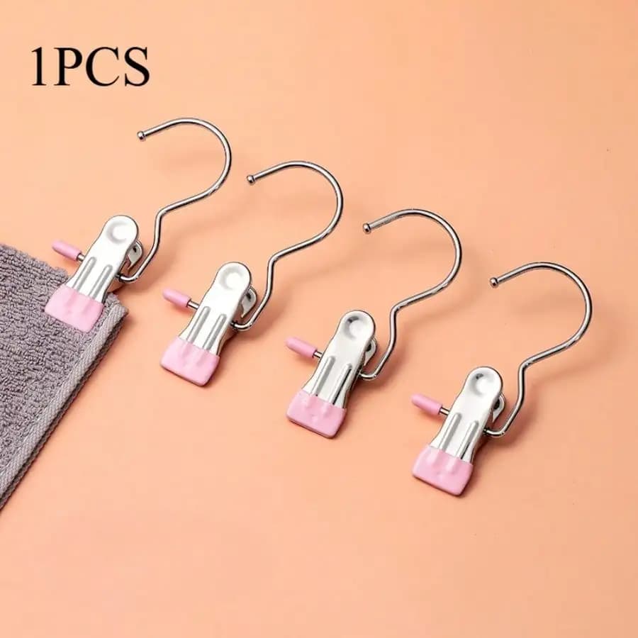 1pcs High Quality Stainless Steel Clothes Clips, Adjustable Metal Pants Rack with Clips, Laundry Clips with Hooks