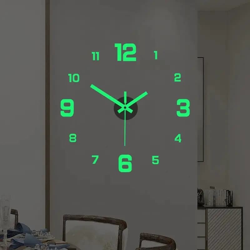 EW 창의적인 심플 야광 디지털 시계, 유럽 스타일 DIY 무소음 벽시계, 거실 서재, 펀치 프리 벽 스티커 시계