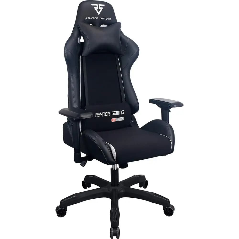 Ergonomic High-Back Racing-Style Gaming Chair with 4D Armrests, Mesh & PU Leather, Lumbar Support and Pillow, Black