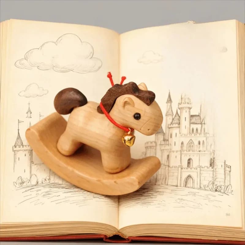 Wooden Material Wooden Rocking Horse Vintage Style Nordic Design Balance Art Adornment Carved Design Miniature Size