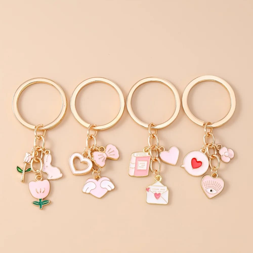 1 Fashionable Heart-shaped Letter Envelope Rabbit Tulip Backpack Wings Bow Eye Pendant Keychain
