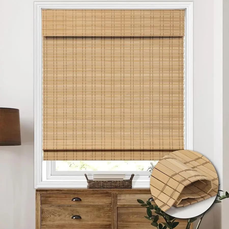 Bamboo Roman Shades, Light Filtering Bamboo Shades Blinds Window Treatment Roll Up Blind for Windows, 28 W x 64 H, Natural
