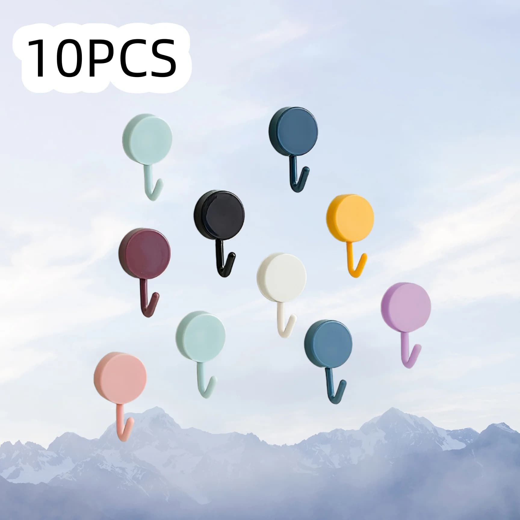 10-Pack Mini Adhesive Hooks - Mixed Color Multi-Purpose Hangers, Space-Saving Small Hooks for Home & Office Organization