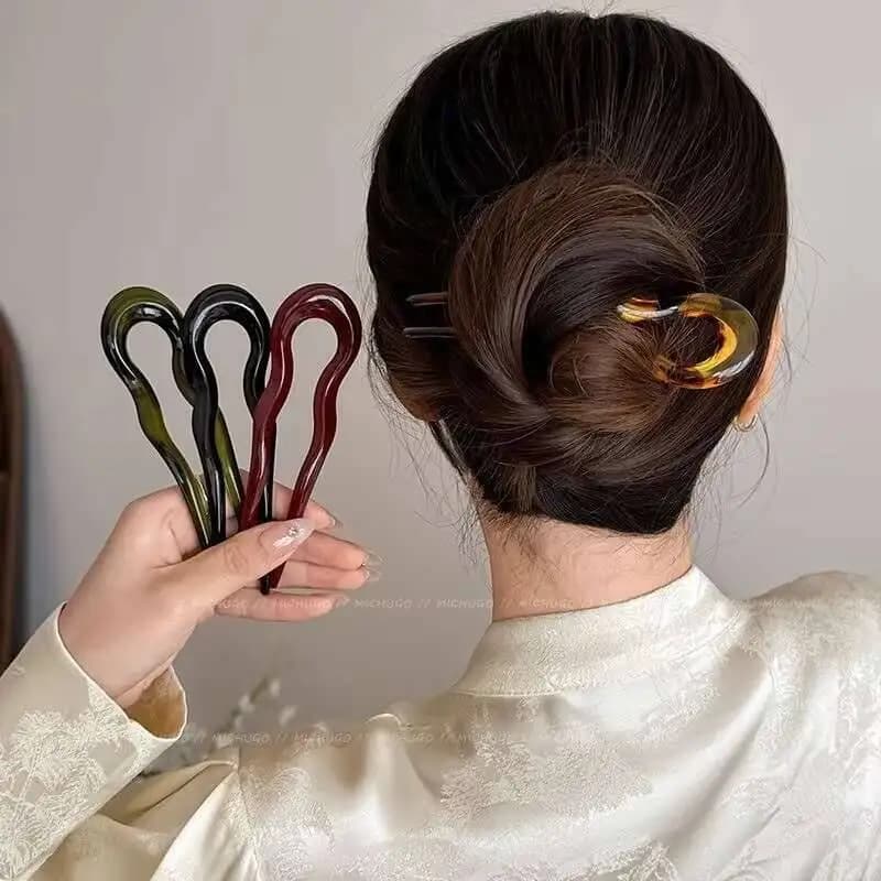 U 자형 헤어 스틱 패션 거북이 아세테이트 머리핀 여성 기하학 모자를 쓰고 있죠 포크 소녀 새로운 헤어 클립 액세서리