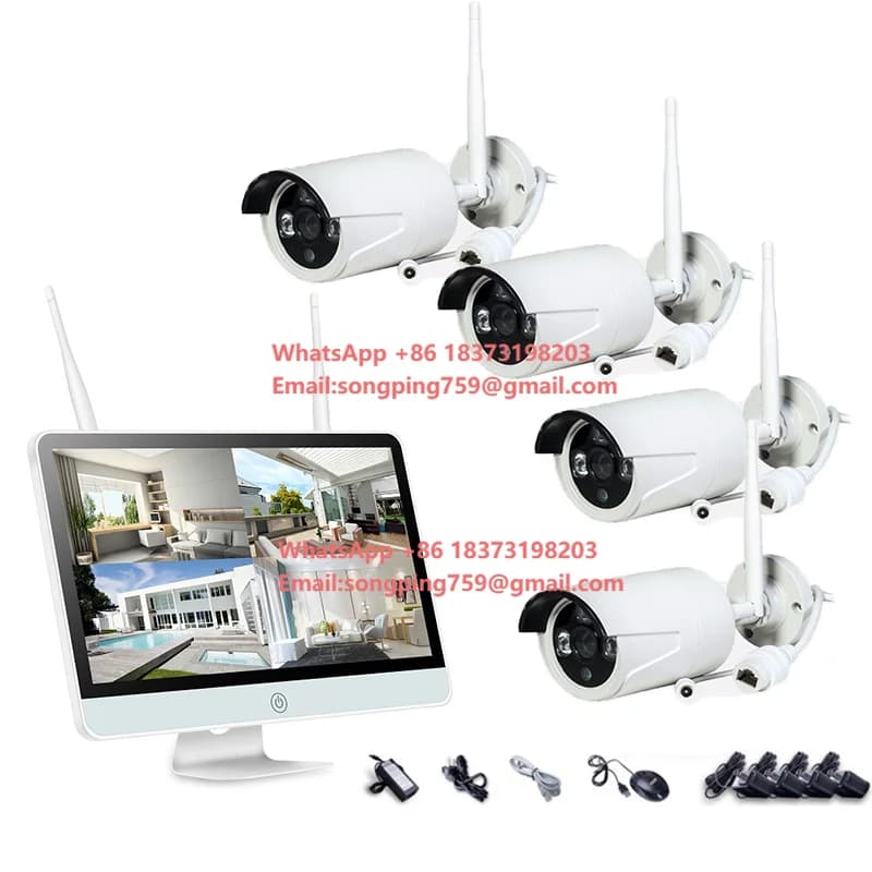 무선 야외 보안 카메라 5MP CCTV WIFI NVR 키트 15인치 모니터