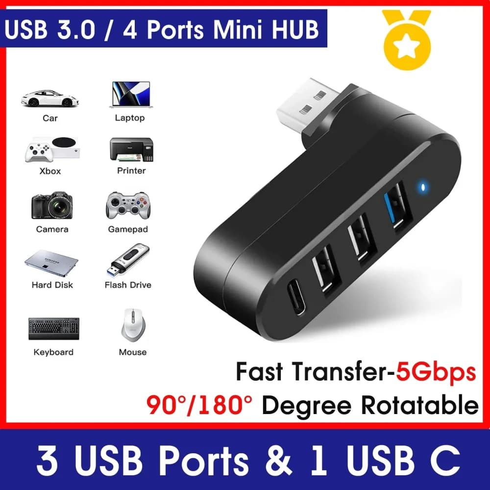 미니 USB 3.0 4포트 회전식 허브