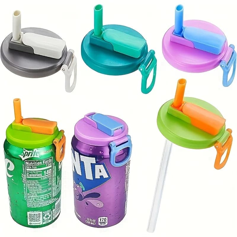 Reusable Soft Drink Can Lid. Soda Drink Can Lid Can Be Used for Beverages, Juices, and Soft Drinks, and Comes with A Straw