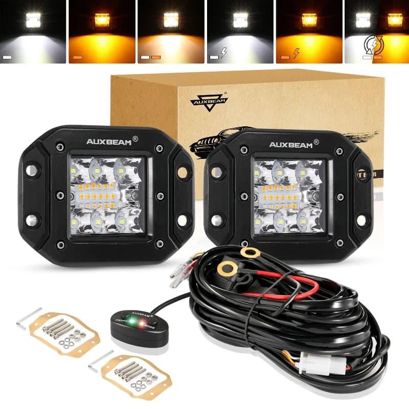 AUXBEAM 3인치 LED 작업등 스팟빔 매립형 배선 포함 오프로드