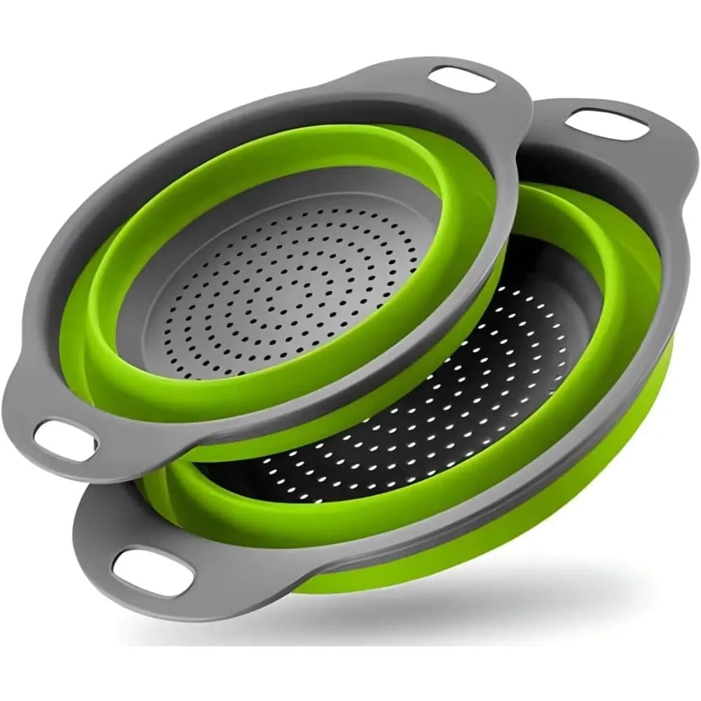 Green Single-Piece Collapsible Silicone Strainer - Multi-Purpose Colander for Pasta Fruits Vegetables Kitchen Travel