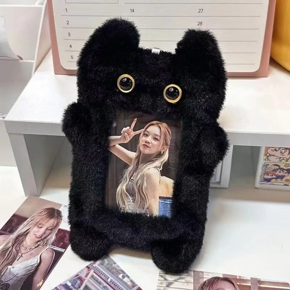 Cute Plush Photocard Case Student Card Holder Cartoon Fox Photocard Case Idol Photos Protective Cover Bag Keychain