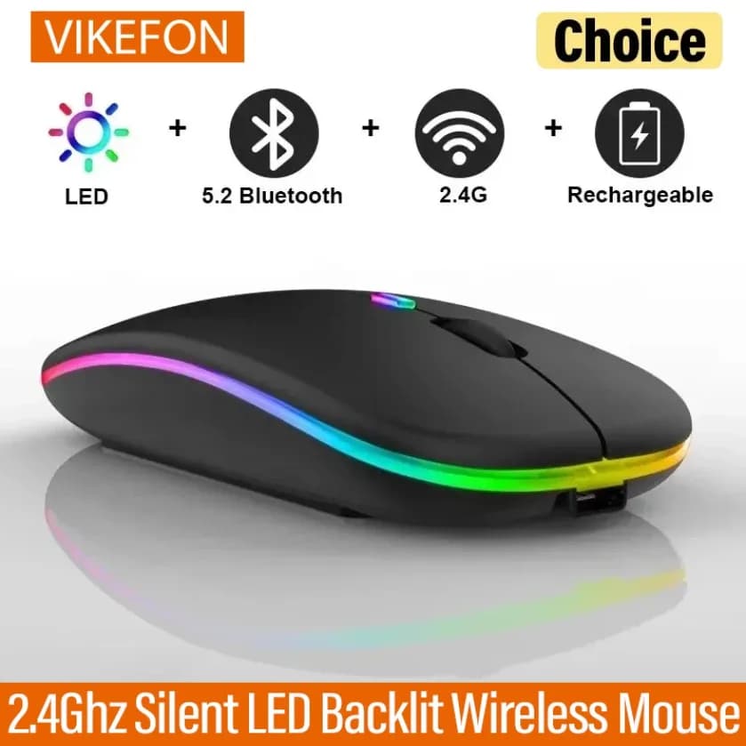 충전식 무음 무선 마우스 LED 백라이트 마우스 PC 노트북 컴퓨터 Mous 2.4Ghz 수신기 Bluetooth 듀얼 모드 광학 마우스