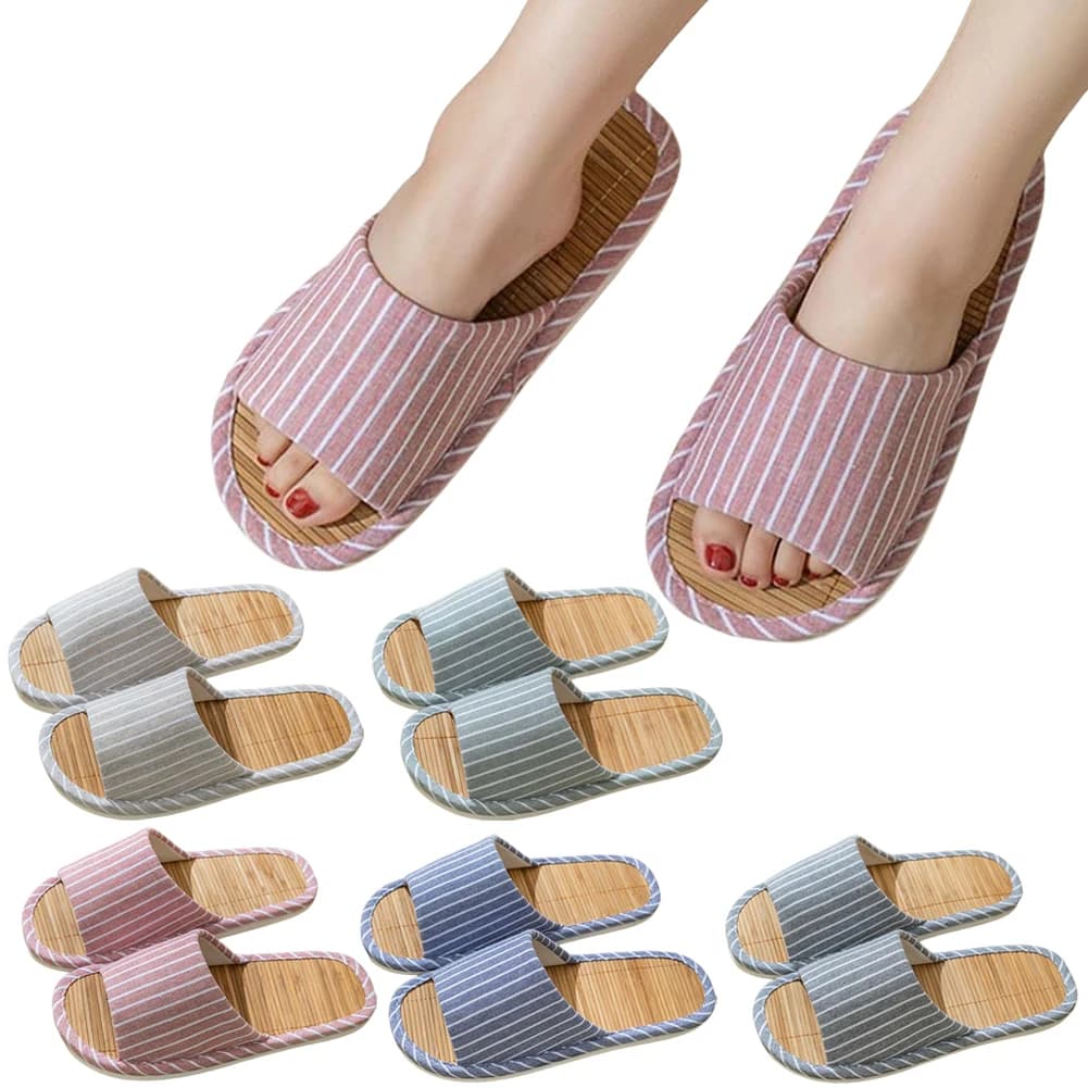 Bamboo House Slippers Anti Slip Summer Cooling Slippers Sweat-Wicking Couples Indoor Slippers for Living Room Bedroom