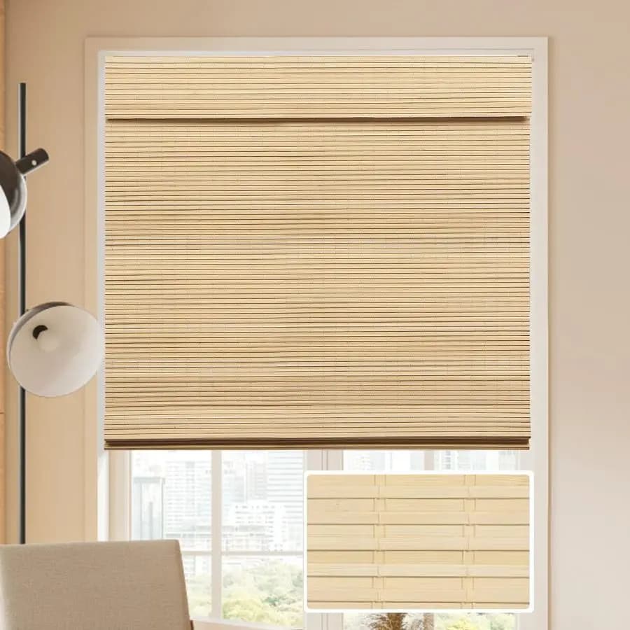 Cordless Bamboo Roman Blinds Shades for Indoor WindowsBlackout Room Darkening Roman Blinds with 6 Valance Cover Enhanced Privacy