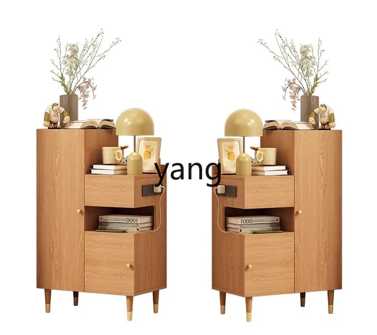 LMM 원목 침대 협탁 다기능 콘센트 내장 침실 수납장