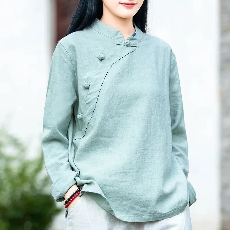 여성 린넨 상의 중국풍 차이나 카라 매듭단추