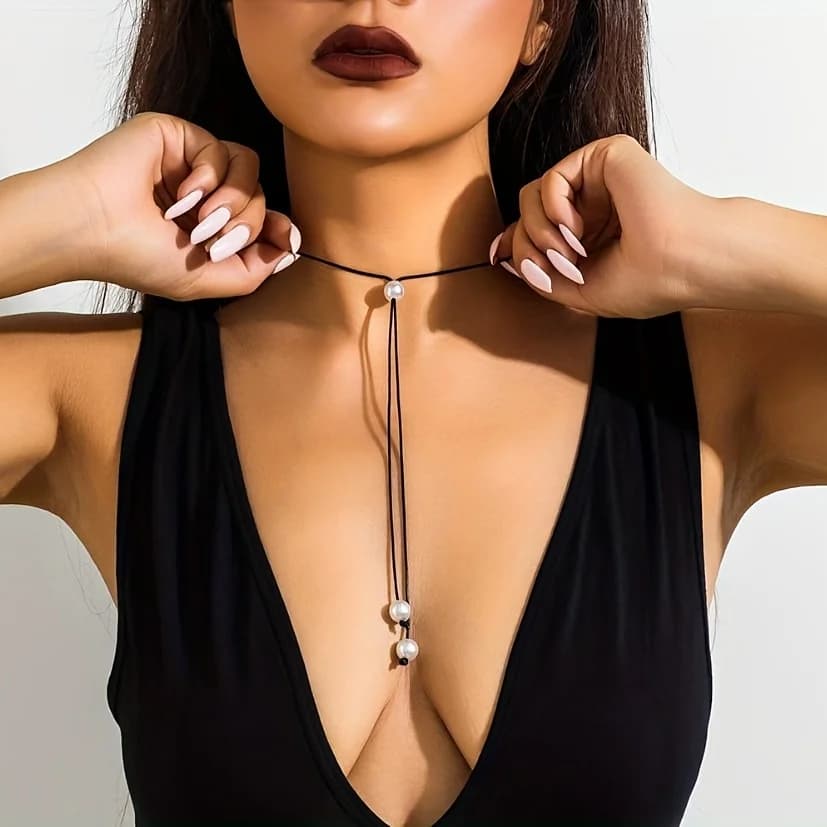 European and American Cross-border Jewelry, Minimalist Wax Cord Tassel Knot Choker, Unique Necklace, Baroque Neck Chain