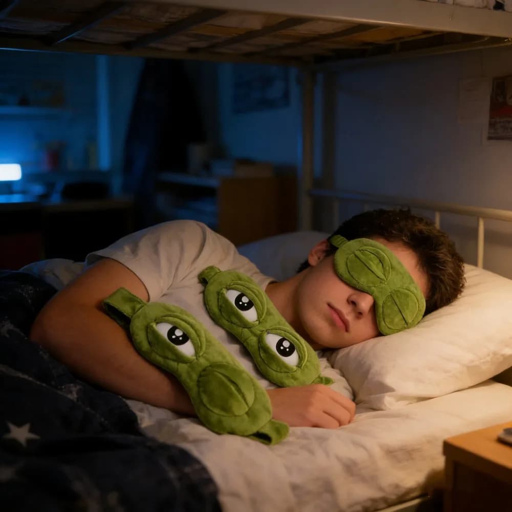 Funny Green Frog Plush Sleep Mask, Cute Cartoon Eye Mask for Travel, Nap & Party Soft Blindfold with Adjustable Strap for Adults