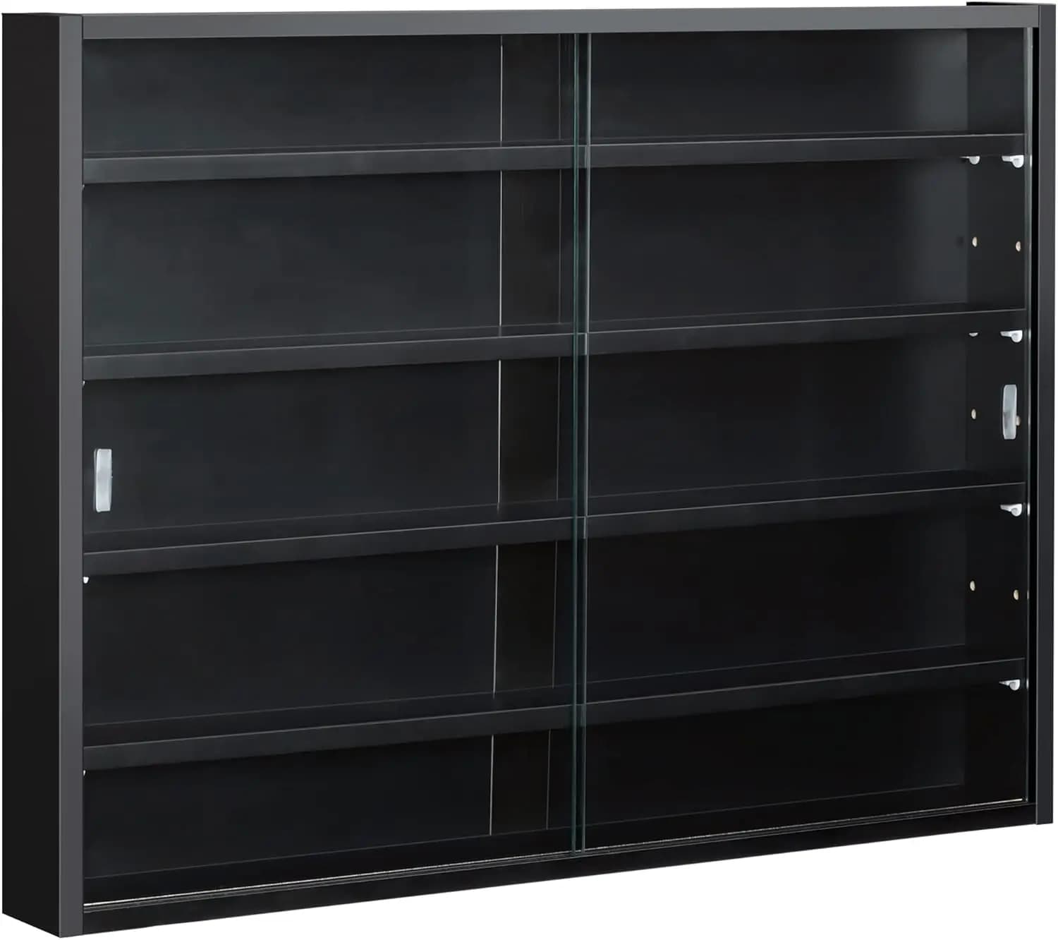 5-Tier Display Cabinet, Glass Door Cabinet with Adjustable Shelves, Wall-Mounted Display Case for Playroom, Bedroom, Black