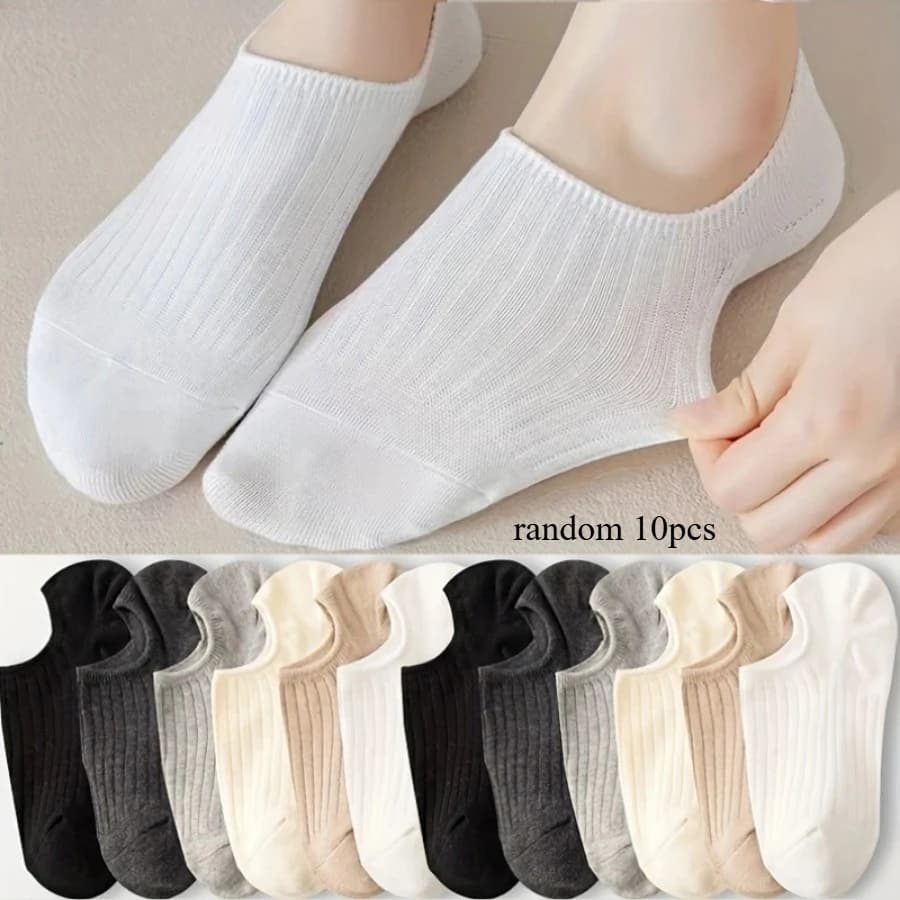 Mixed Color Invisible Solid Color Boat Socks, Elastic, Comfortable All Year Round, Suitable for Casual Daily Life