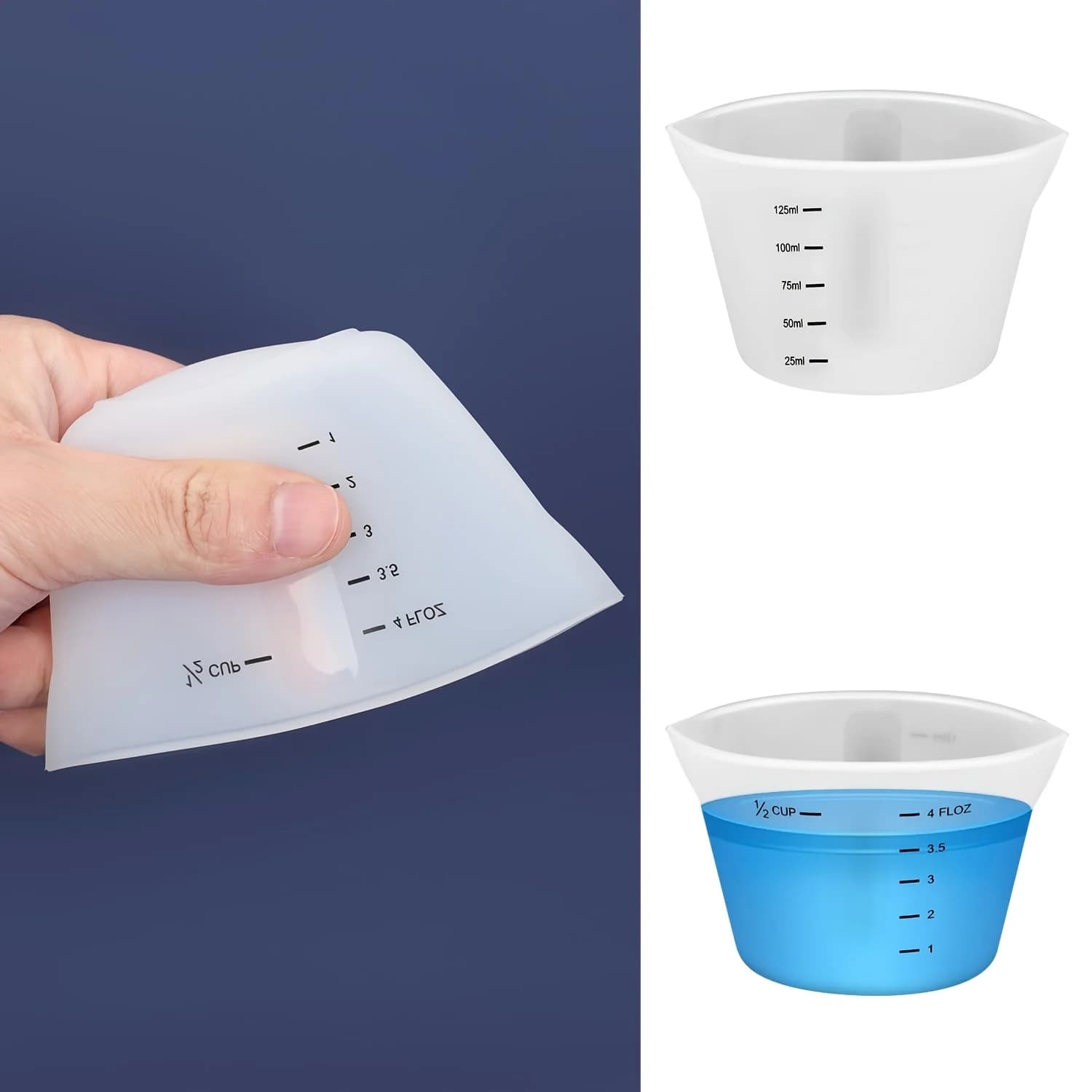2PC Silicone Measuring Cup with Scale Transparent Measuring Cup Heat Resistant Soft Measuring Cup Kitchen Baking Tools
